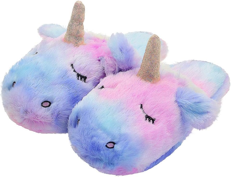 LA PLAGEAnimal Slippers for Women Unicorn Memory Foam Indoor/Outdoor Slippers Bedroom House Shoes Slip-on