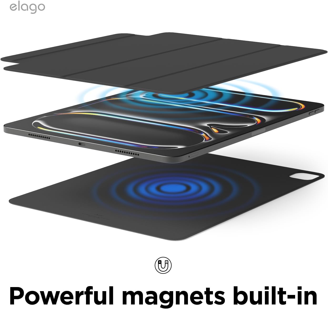 elago Magnetic Folio Case for iPad Pro 13 inch Cover (M5, M4) - Back Plate can be Attached to Metal Materials, Wake/Sleep functionality, Compatible with Apple Pencil 2 [Dark Grey]