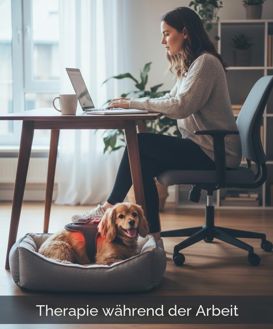 Infrarot-Hundegeschirr 660nm/850nm Rotlichttherapie für Hunde & Katzen, Verstellbarer Reha-Therapiegurt gegen Gelenkschmerzen, Arthritis & Wundheilung, sicheres USB-Heizkissen (schwarz)