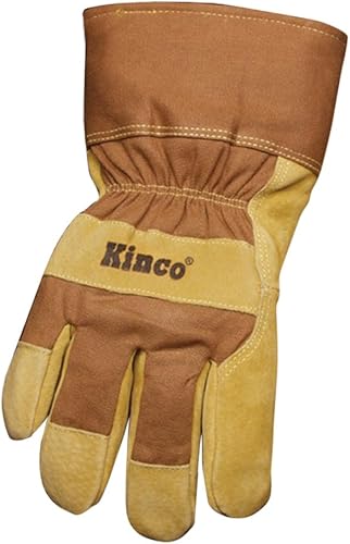 Kinco 1958-M - Guante de trabajo de palma de piel de cerdo con forro dividido, marrón, puño de seguridad