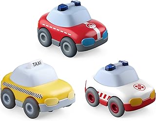 HABA Cars Service Vehicle Bundle - Set of 3 Cars (Fire Car, Ambulance & Taxi) for Ages 2+