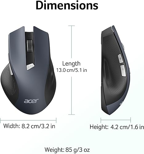Miniatura 9 de acer Mouse inalámbrico para laptop, mouse de computadora de 2.4 GHz, 3 DPI ajustables para oficina, USB inalámbrico con receptor USB, 6 botones,