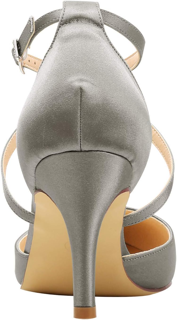 Duosheng & Elegant HC1901 Women Pointed Toe High Heel Court Shoes Cross Strap Satin Wedding Party Bridal Shoes 7 61K6AlTojML. AC SL1500