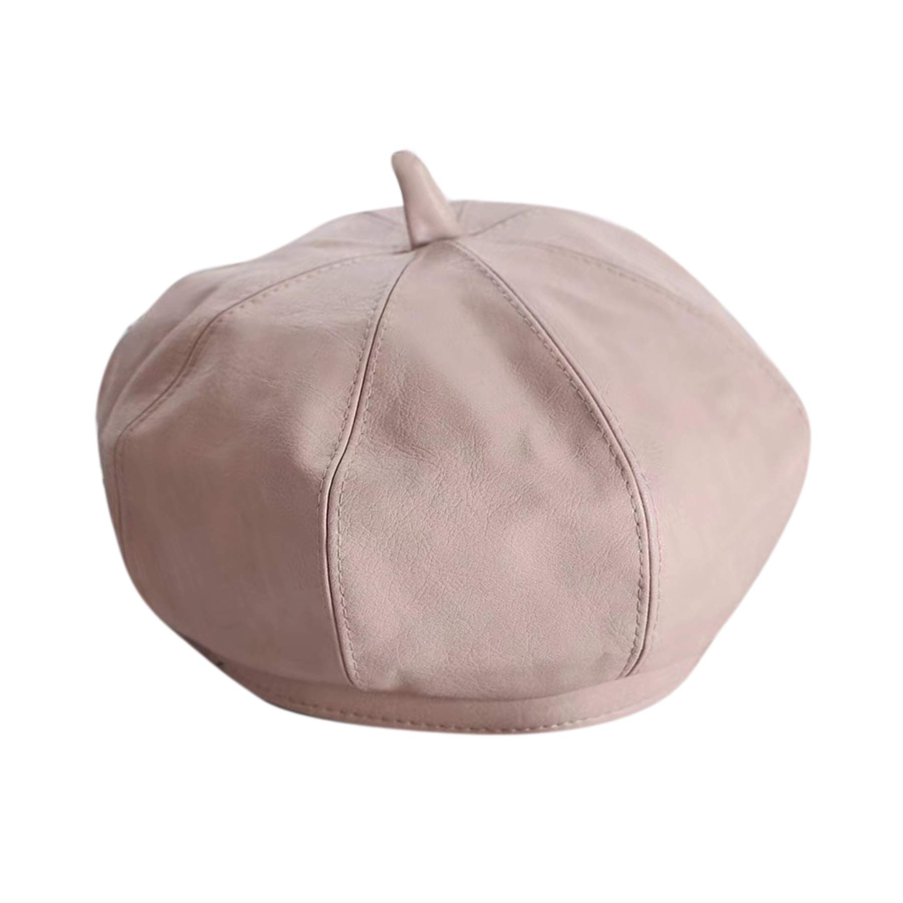 Women Classic Leather French Beret Hat Solid Color Artist Painter Cap Adjustable