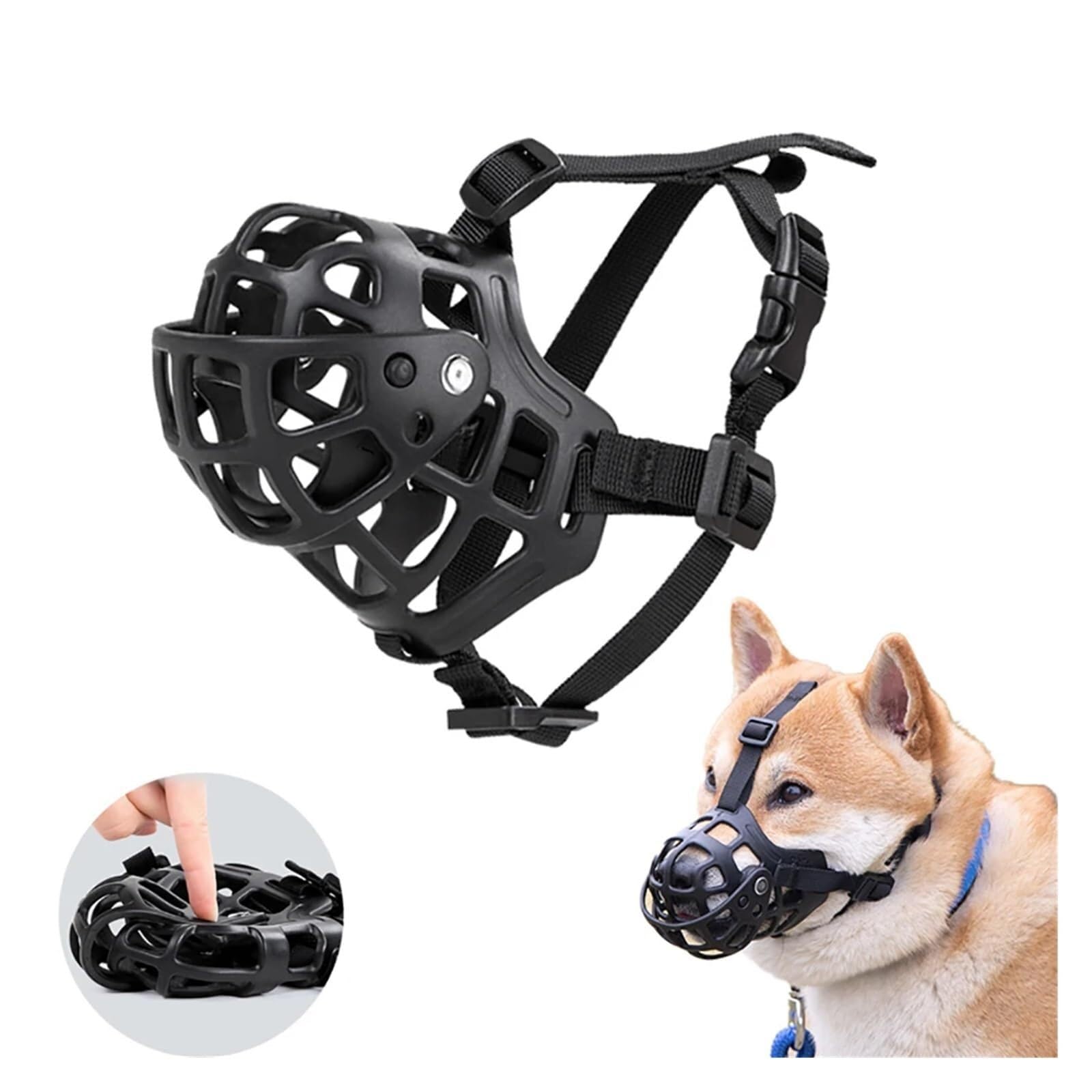 Museruola in Silicone Traspirante per Cani, Regolabile Antimorso e Antilatrato, Cestello Morbido per Shiba Inu e Razze Simili(XXL)