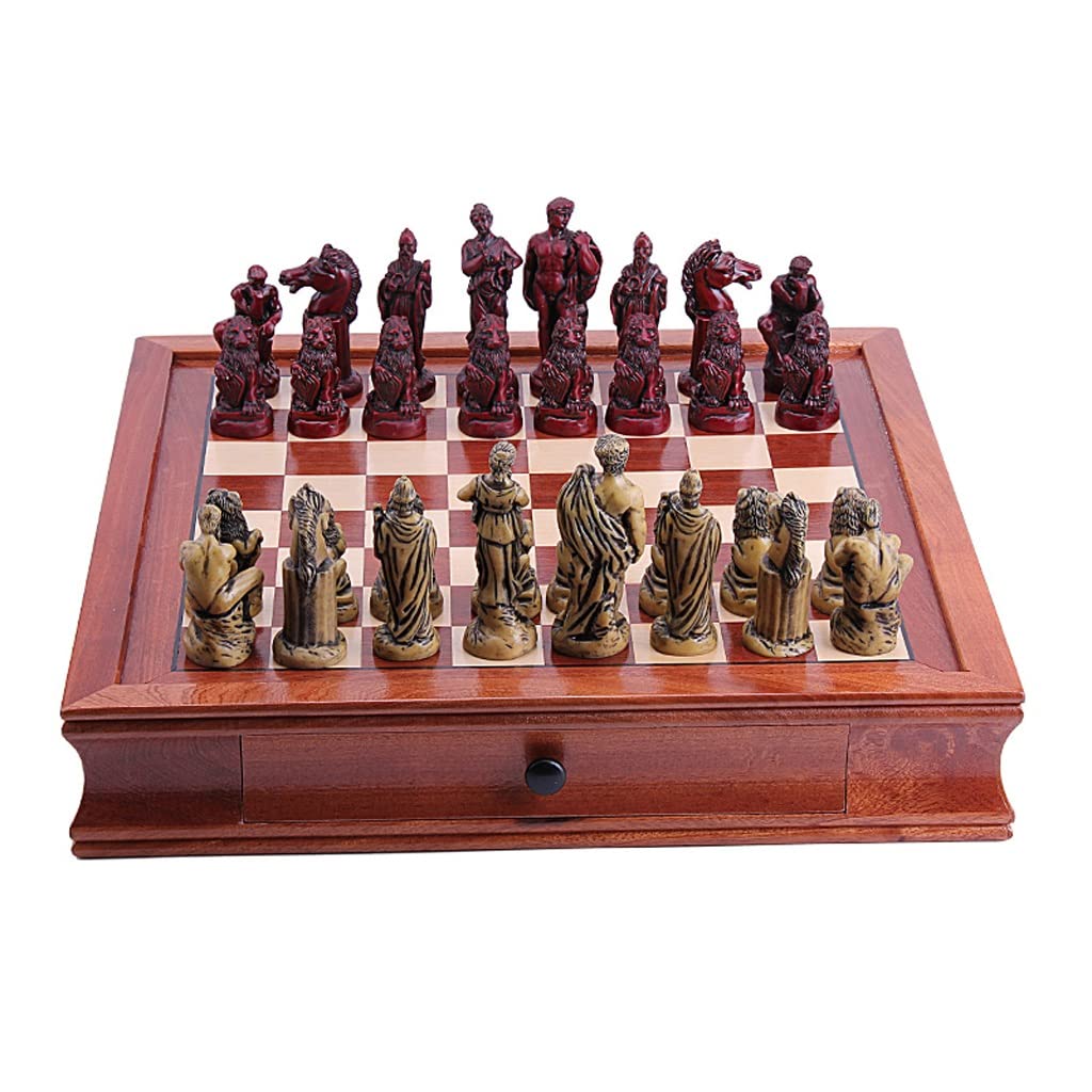 LIUHUI Crafted Chesspiece Solid Wood Chess Handcrafted Rosewood Chess Board Set with 2 Drawers & Resin Chess Piece Sculpture for Professional Gift 16.5" Chess Set in Toys ( Size : 42cm/16.5in )