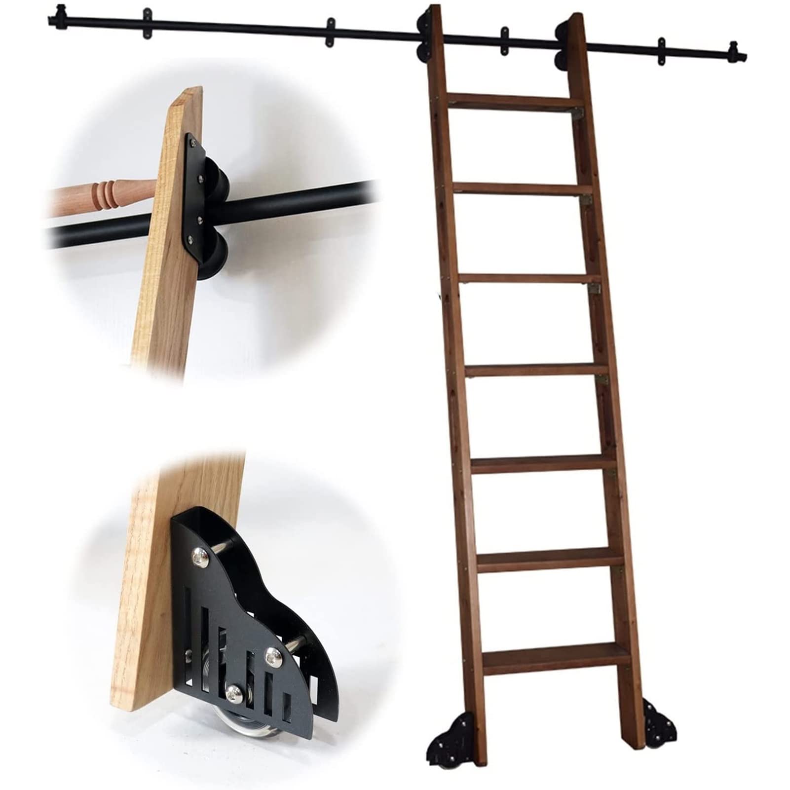 Kit de herrajes para escalera deslizante: solucione el acceso a estantes altos con tubo redondo