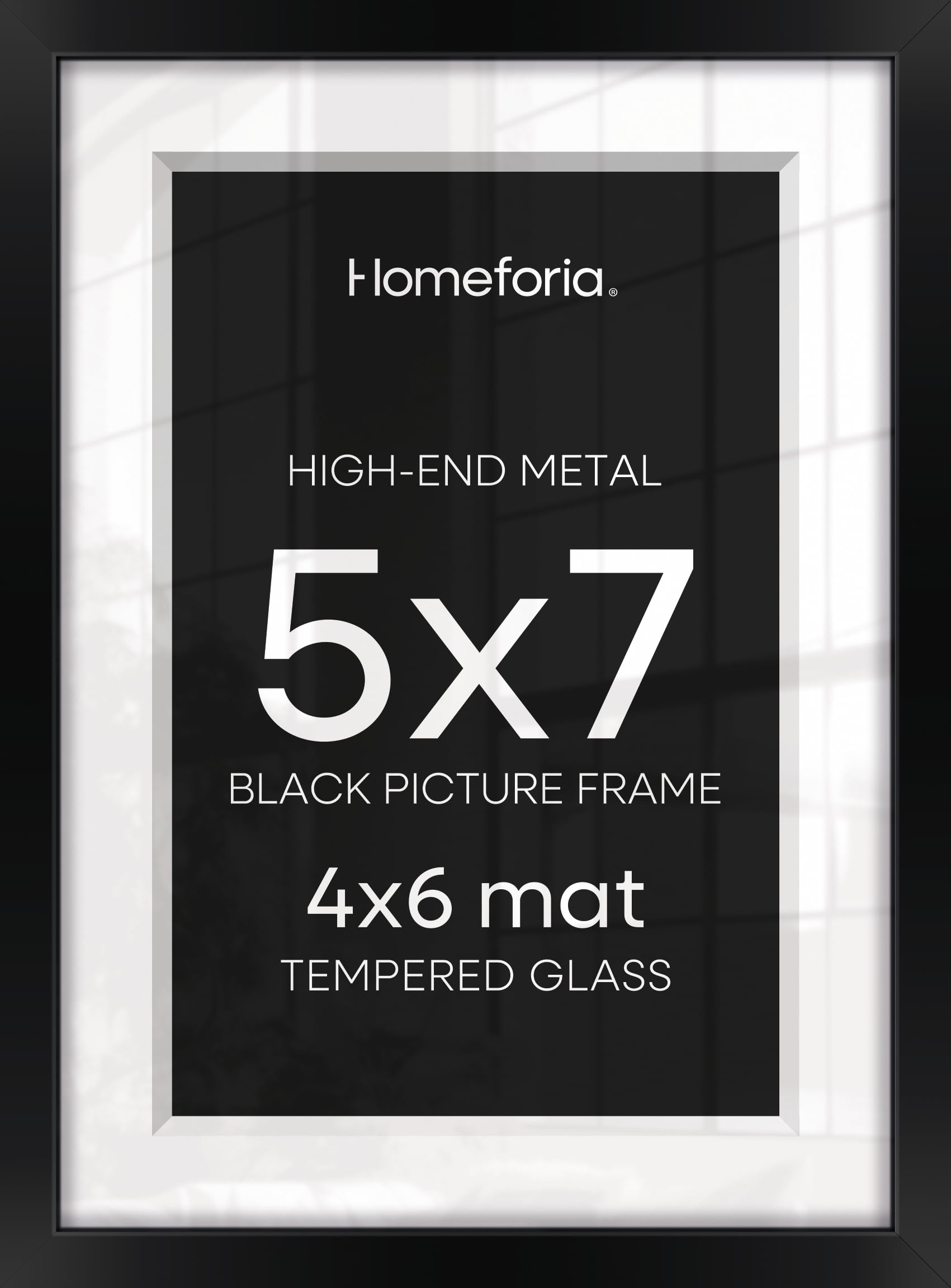 Homeforia 5x7 Black Picture Frame, High-End Metal, 4x6 Mat, Glass | High End Aluminum, Tempered Glass, Acid-Free 4x6 Removable Mat, 5x7 in Edge-to-Edge Display 7x5, Wall Kit, Set Of 4
