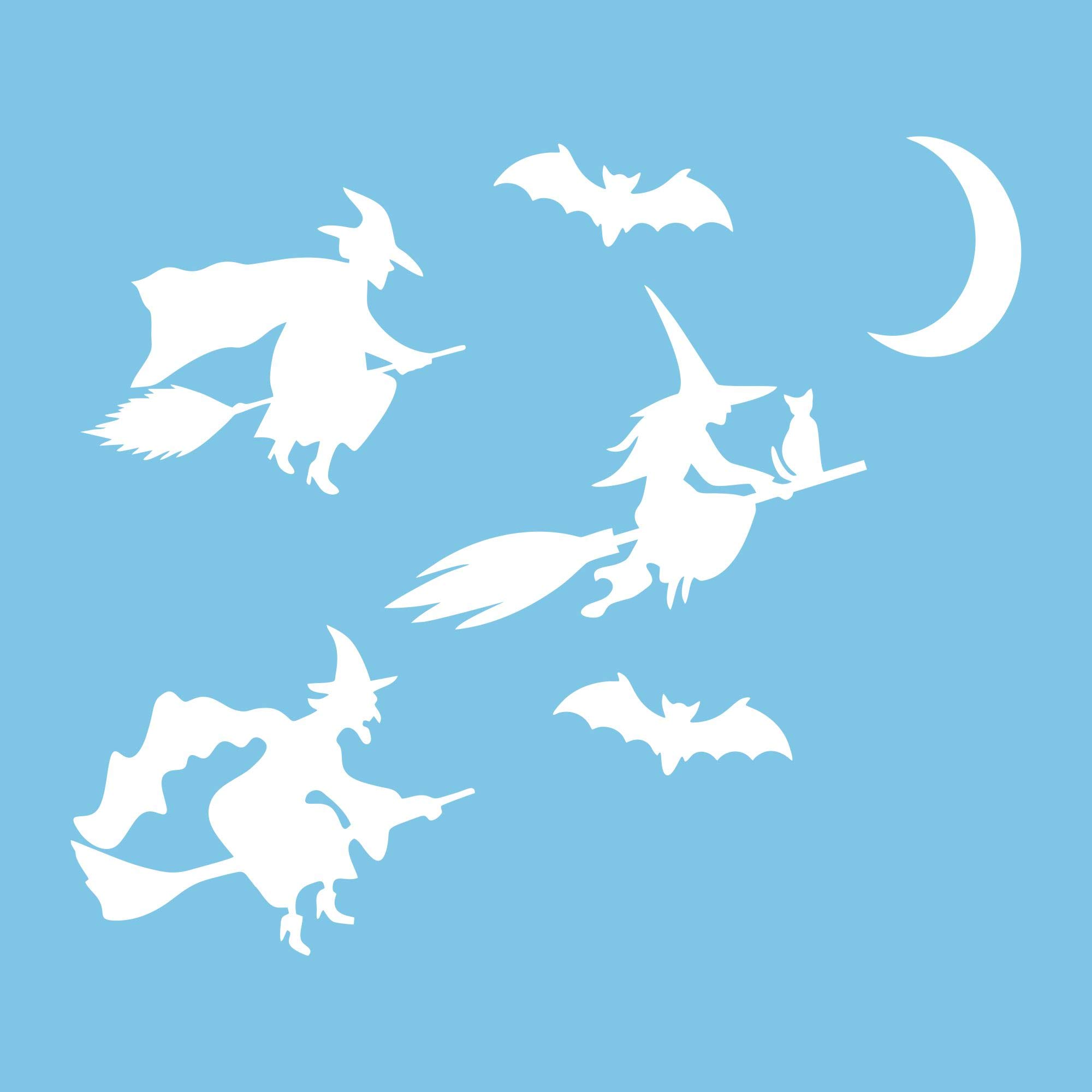 Autodomy White Witches Moon Bats Stickers Pack 6 Units | Witch Car Sticker Or Motorcycle | Witch Halloween Decoration (White)