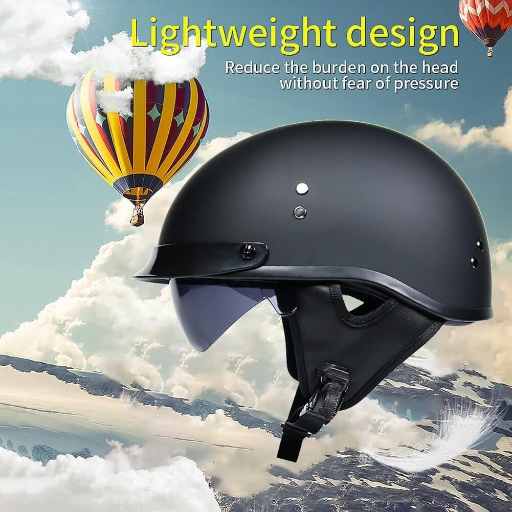 Motorrad Halbschalen Halbhelm mit Visier Halbschalenhelm Baseballmütze-Helm Czapka z daszkiem Motorradhelm Mit ECE-Zulassung Cruiser Chopper Kask do hulajnogi dla Bike Cruiser Chopper(4,XL=61~62