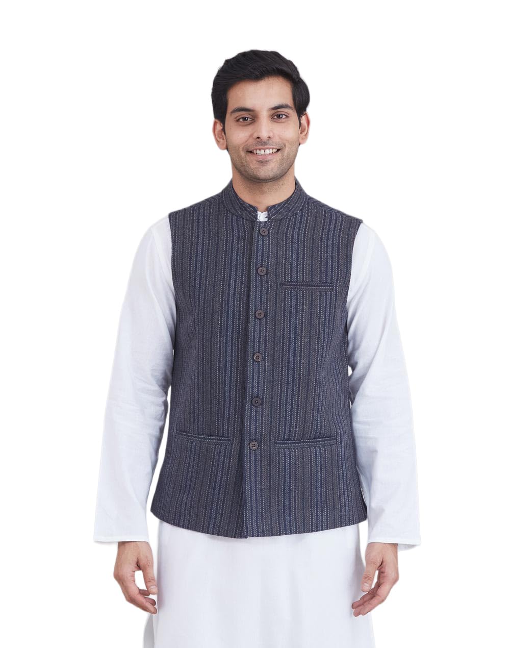 fabindia Blue Wool Nehru Jacket-picture-18