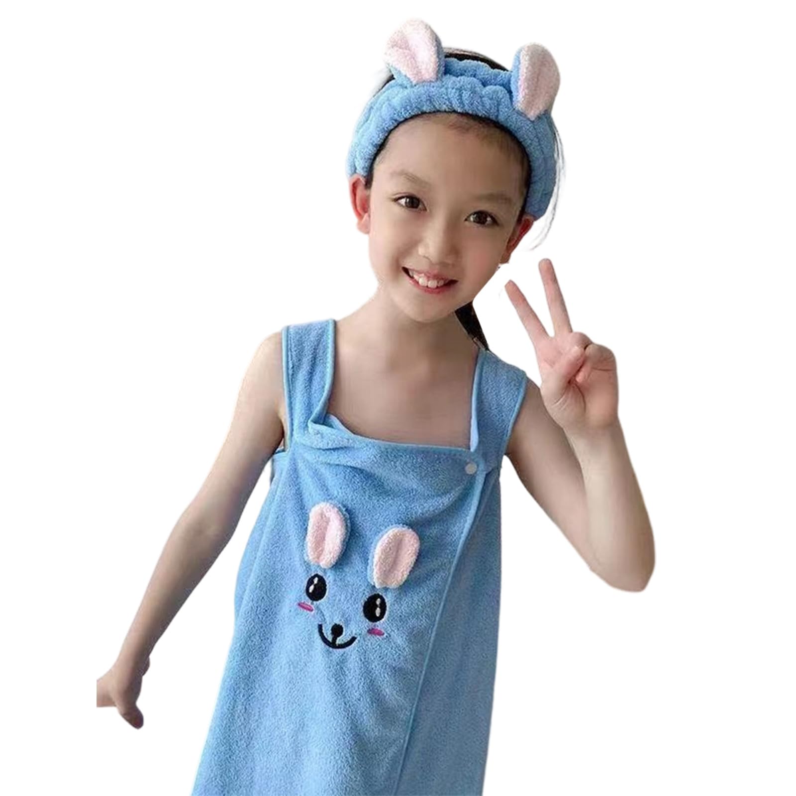 ZEPFJHE Wearable Hooded Towel with Matching Hair Wrap Absorbent Fabric for Toddler Kids Shower Robe