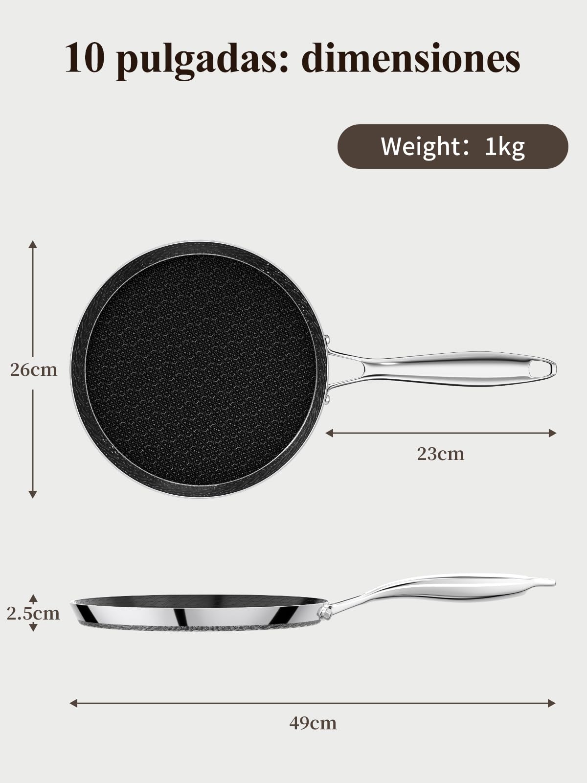 Innerwell Sartén para Crepes de 26 cm de Acero Inoxidable, Antiadherente | Mango de Acero Inoxidable, Apta para Todo Tipo de Cocinas, Incluida la Inducción, Apta para Lavavajillas y Horno, sin PFOA