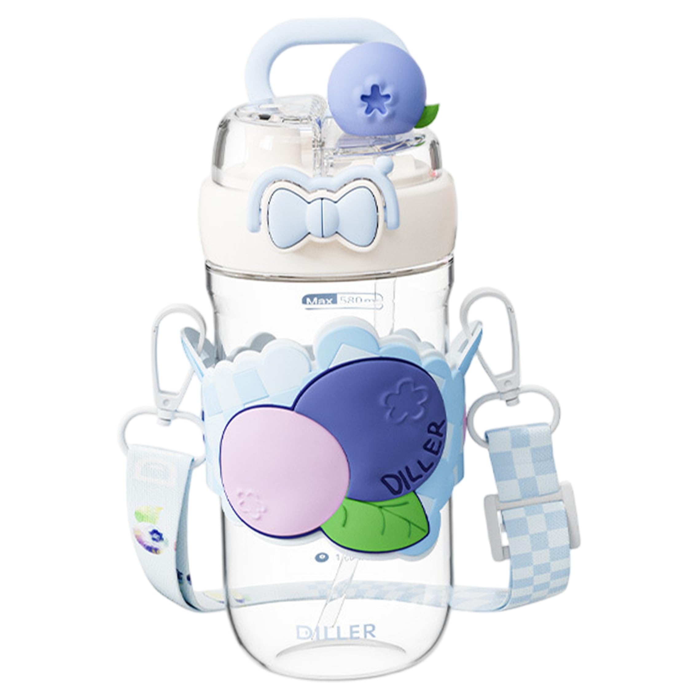 Comebachome Kids Water Bottles 580ml Kawaii Water Bottle With Dual Drinking Lid & Adjustable Strap Blueberry Sleeve Cute Tumbler For School, Blue, Utilisation d'été