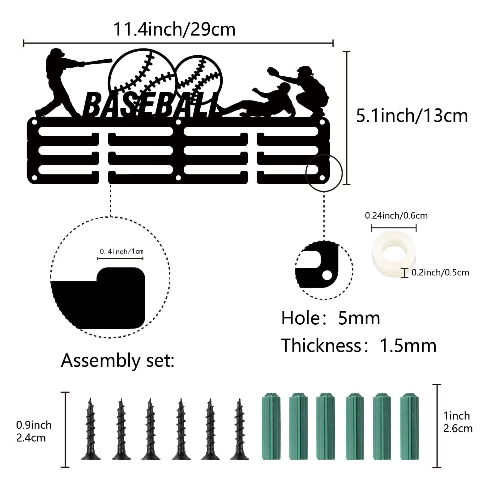 CREATCABIN Colgador Medallas Béisbol Soporte Pared 29x13cm Negro