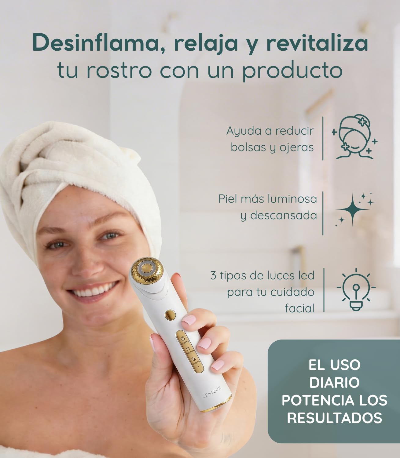 Masajeador Facial Rejuvenecedor Luz LED Roja Azul Calor 45 Grados Antiedad Reduce Ojeras Bolsas Mejora Piel Dispositivo Belleza Facial Portatil Uso Diario Relajante Cuidado Facial Avanzado