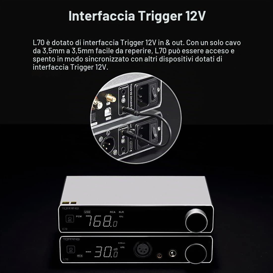 TOPPING L70 Amplificatore per Cuffie NFCA Bilanciato Completo Preamp, 7500mW*2, XLR/TRS/RCA Hi-Res Audio Amplificatore per Cuffie con Uscita XLR/4.4mm/6.35mm per IEMs/Cuffie/Auricolari (Argento)