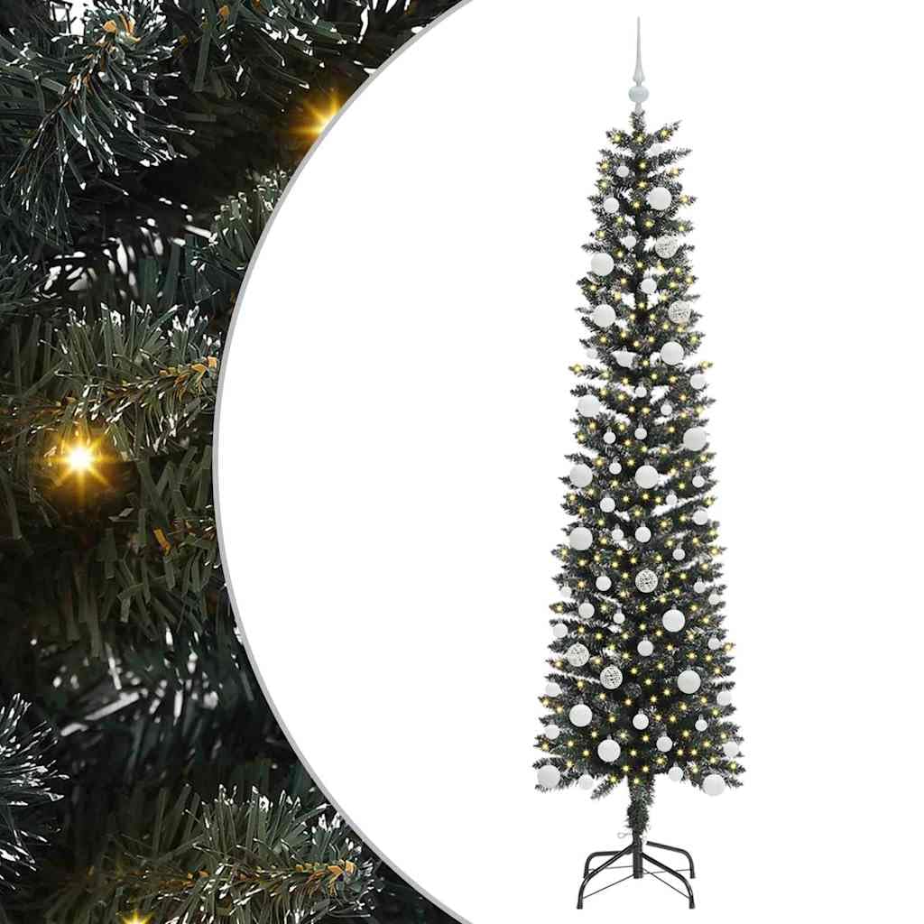 Sztuczna choinka, 210 cm zielona, 300 diod LED o ciepłej białej barwie, PCW, ze stabilnym stojakiem, do użytku wewnątrz i na zewnątrz, świąteczna dekoracja