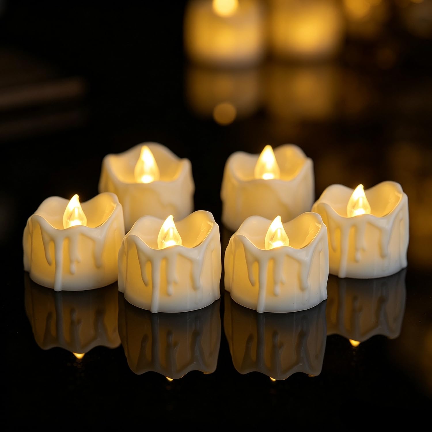 4-12 pcs Realistic and Bright Battery Operated Flameless LED Tea Lights Candles,Crystal Electric Fake Candles for Halloween Valentine's Day Weddings Christmas Party Festivals Decoration in Warm Yellow
