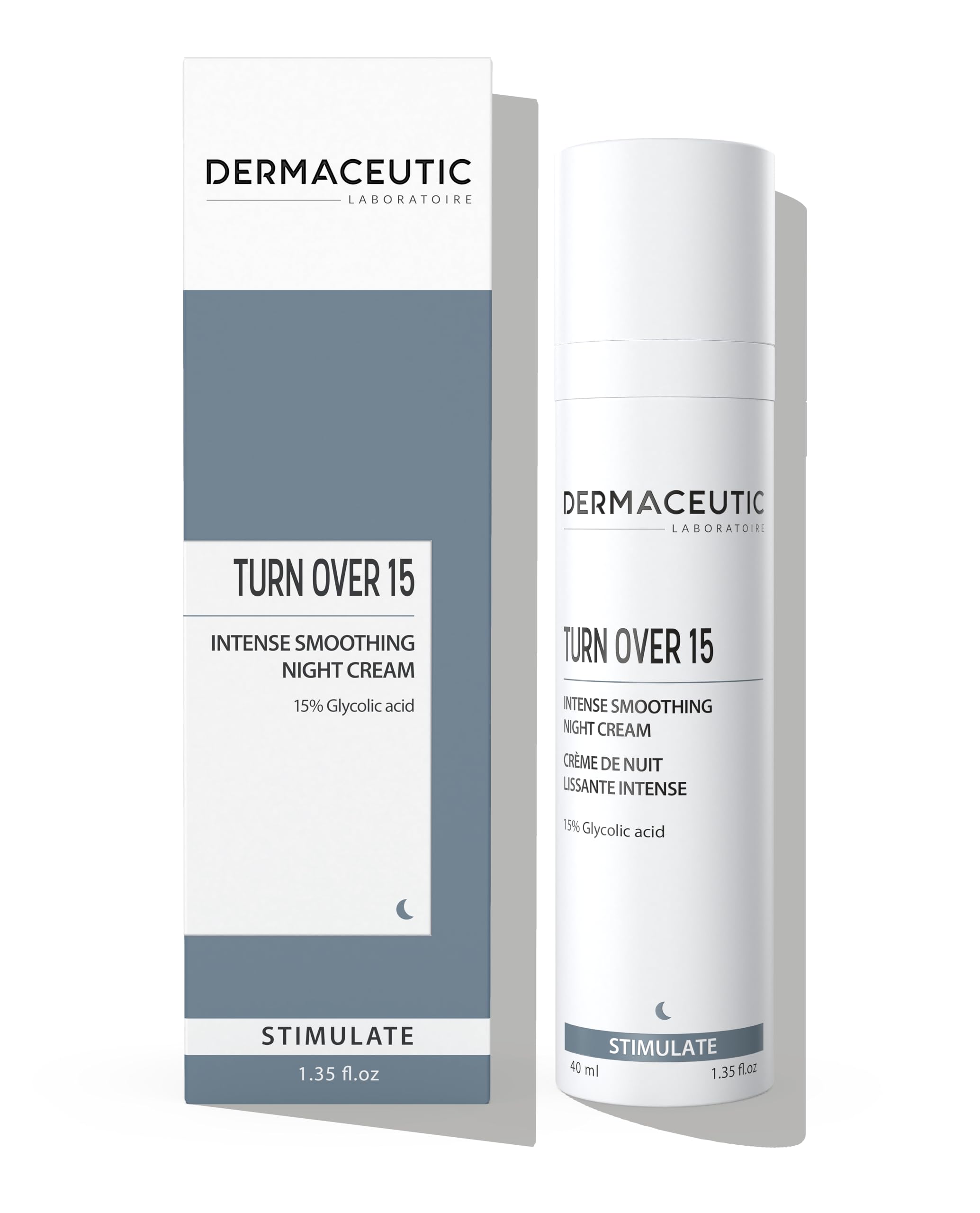 Turn Over 15 | Crema Notte Anti-Aging | 15% Acido Glicolico AHA | Esfoliante Viso Anti-Rughe & Macchie, Imperfezioni & Impurtà | Cura Concentrata Levigante & Purificante | 40ml | Dermaceutic