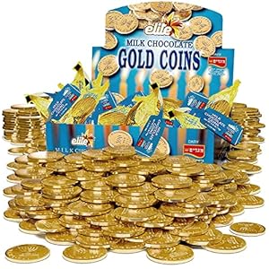 Elite Milk Chocolate Gold Coins, Individually Wrapped, Mesh Bags Filled with Menora Embossed Hanukkah Gelt Coins, Gluten…