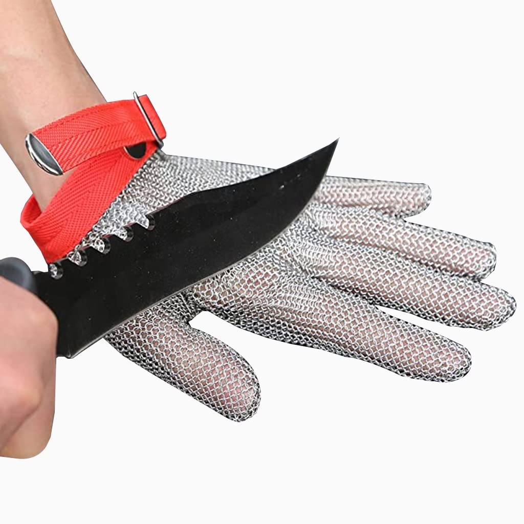 Kettenhandschuh Anti-Schnitt-Handschuhe aus Metall, Kettenhemd-Handschuhe, Koch-Metzger-Schneider-Portier-Sicherheitsarbeitsstichfeste Handschuhe (Size : A Pack of one/XXL)