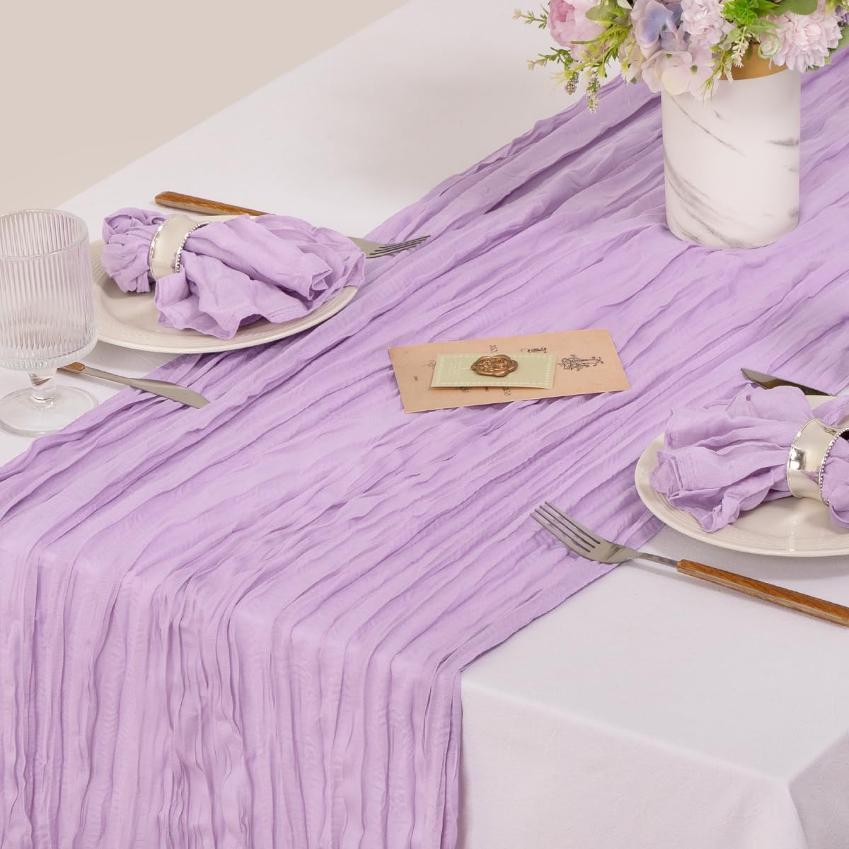 MLMC 100 Pack Cheesecloth Napkins Bulk Dinner Cloth Napkins 21"x21" Boho Reusable Lavender Cloth Napkins in Bulk for Wedding Bridal Baby Shower Events Table Decor Lilac