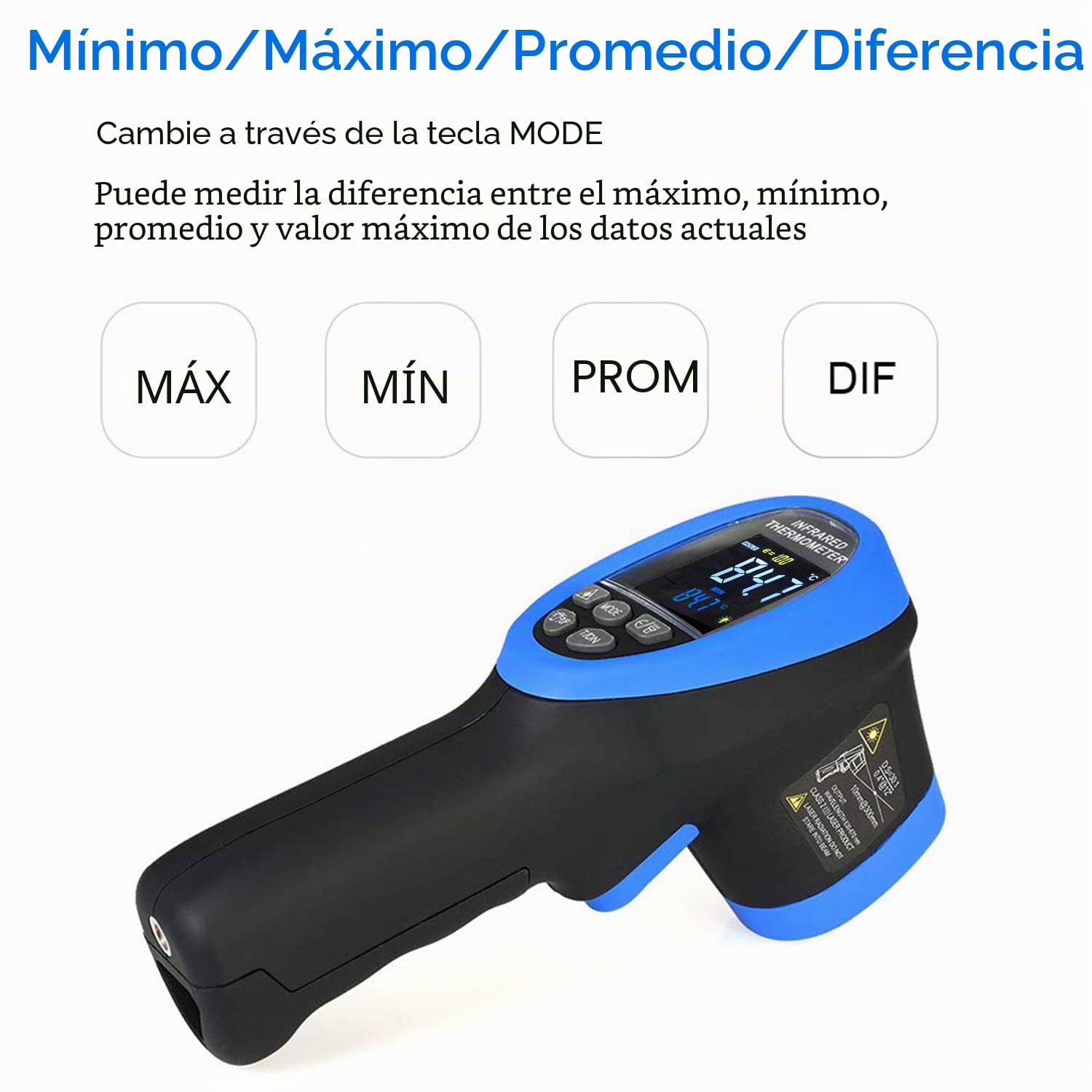BTMETER BT-1500C Pirómetro sin contacto Termómetro infrarrojo láser mide -50 ℃ ~ 1500 ℃) de alta temperatura, indicador de temperatura IR con LCD a color (no para temperatura humana)