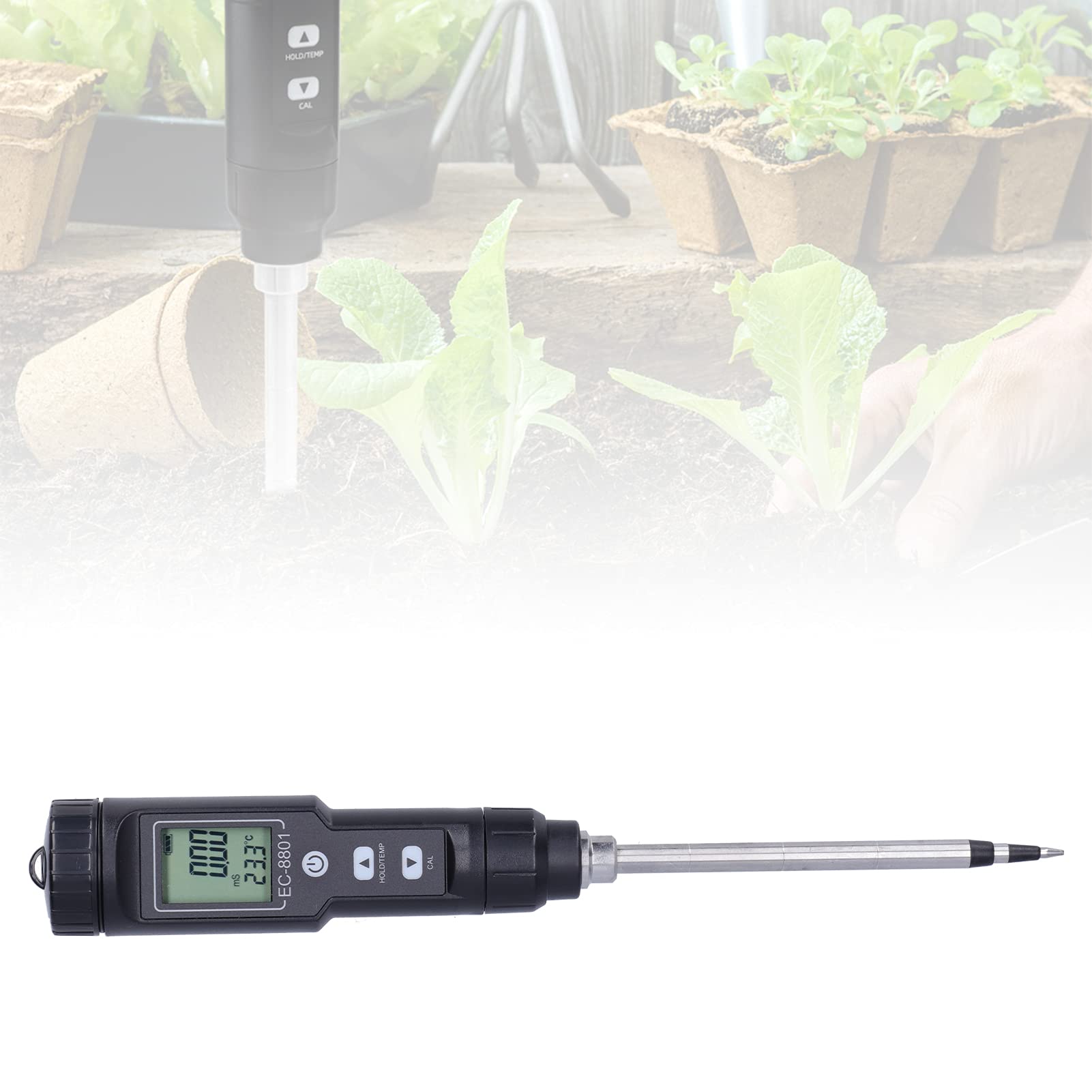 Fdit Medidor de EC, medición de Alta precisión de la conductividad y Temperatura del Suelo Medidor de EC del Suelo portátil para Laboratorio para plantación de Tierras agrícolas para Agricultura