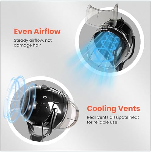 Miniatura 4 de TASALON Soporte profesional con capucha para secador de pelo con temporizador ajustable, ruedas rodantes, secadora portátil de pie para salón de