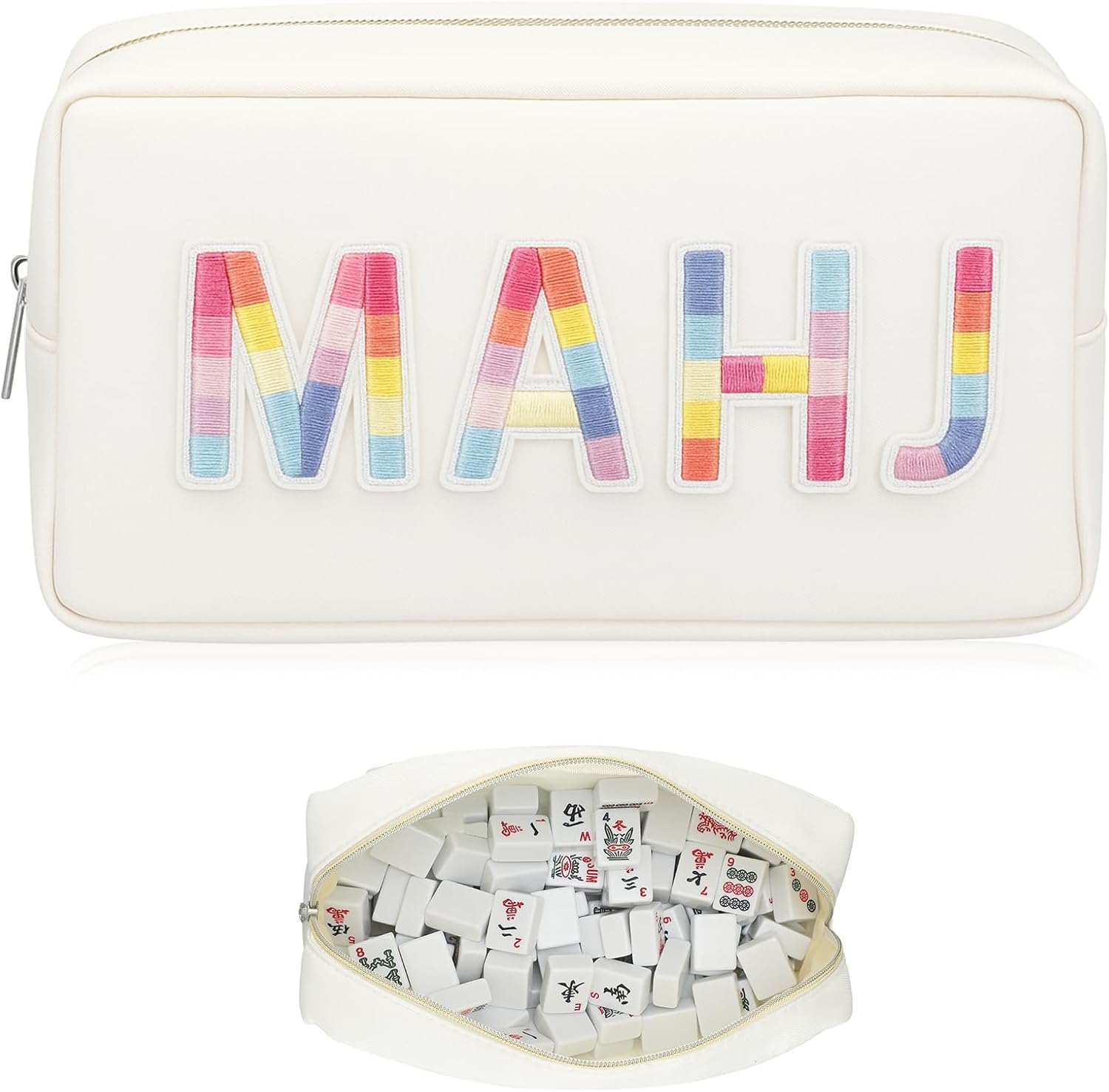 Empty Mahjong Bag Thickened American Mahjong Tiles Bag with Zipper Storage Pouch for Board Game Pieces Game Party Travel Gatherings Accessories, 10.4''x5.6'', Case Only (Tiles,Striped Pink)