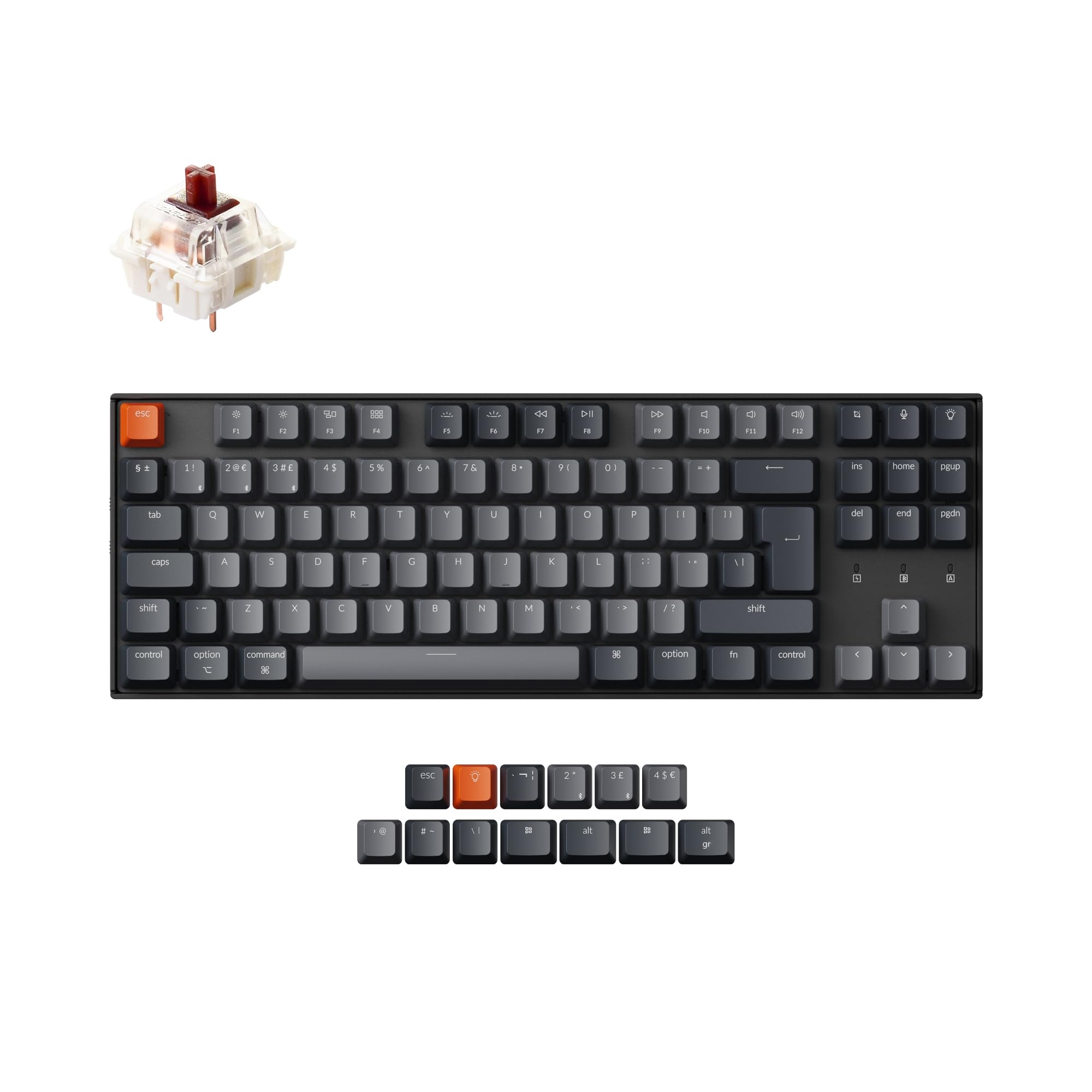 Keychron K8 ISO-UK-Layout Tenkeyless Wireless Bluetooth & Wired Gaming Mechanical Keyboard, White Backlight, Multitasking for Windows Mac with Gateron G Pro Brown Switch