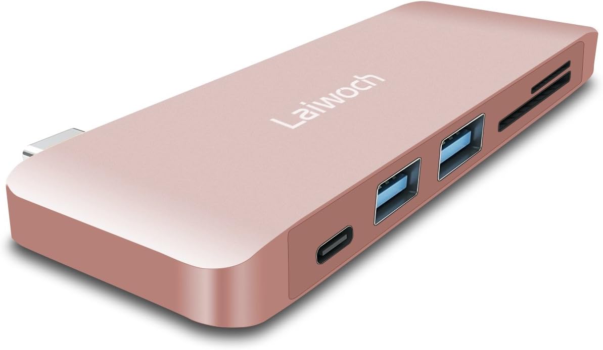 Laiwoch USB-C Hub USB 3.0 3 in 1 Combo Hub Multi-Port Adapter with Type-C Charging Port,2 USB 3.0 Ports, SD/Micro Card Reader for MacBook,PC,XPS,Surface Pro4,and other USB-C Enabled Devices(Rose Gold)