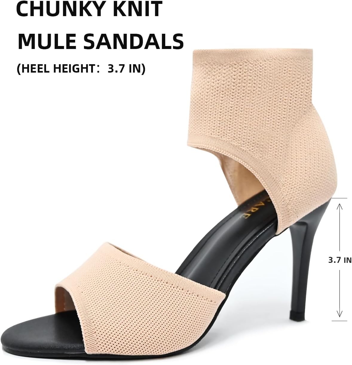 Peep Toe Heels for Women Sexy 3 Inches Stiletto Heeled Sandals for Women Open Toe Wide Stretchy Knit Heel Sandal Booties Slip On Comfortable Dressy Shoes for Prom, Party and Work - Image 4