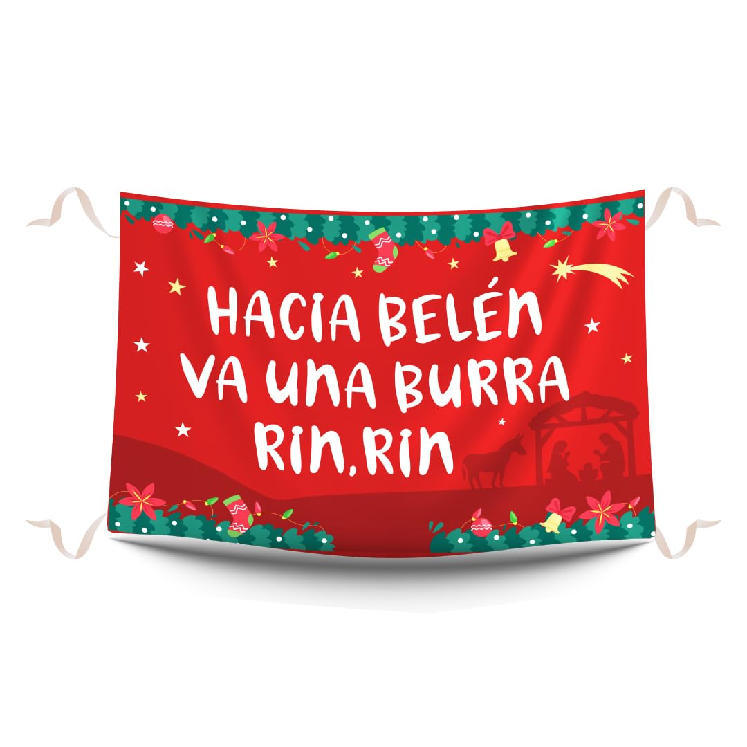 Balconeras de Navidad de Villancico. Decoración navideña y colgaduras divertidas de Navidad. Reposteros navideños para decorar balcones impresos en tela mate. Medidas 100 x 70 cm.