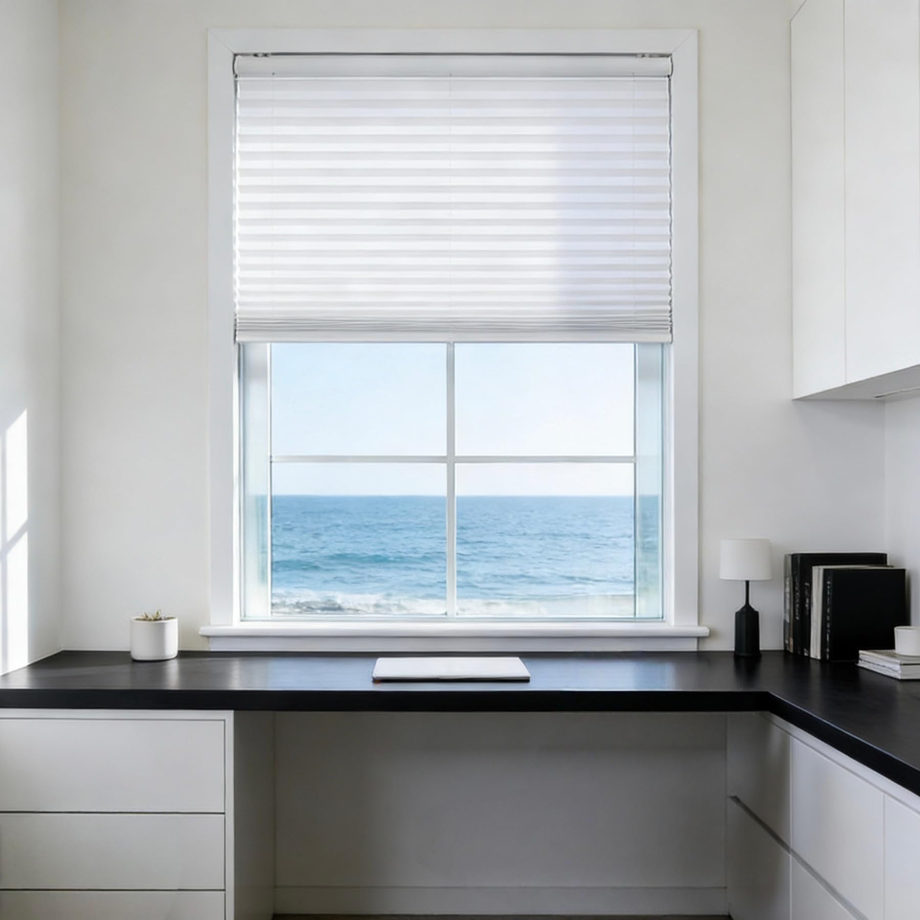 Store plissé 50 x 40 cm blanc tamisant et thermique pour fenêtres