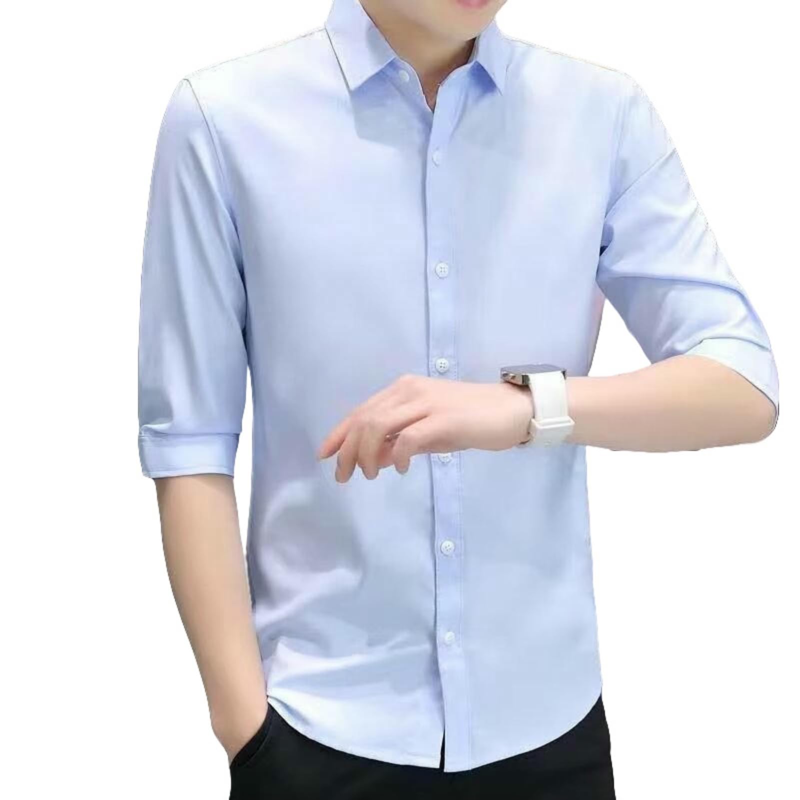Męska letnia modna koszula slim fit z siedmiopunktowym rękawem