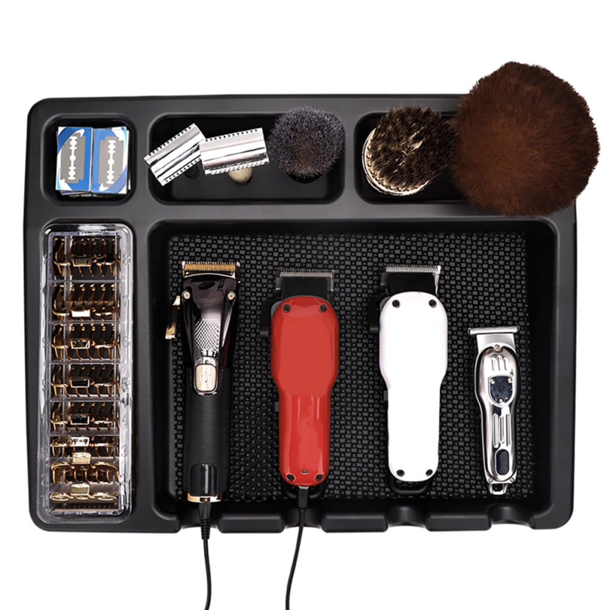 Hair Salon Clippers Holder Sleek Organizer Tray for Barber Station Efficient Storage for Hair Styling Tools Space-saving Design with Mat for Barbers and Stylists