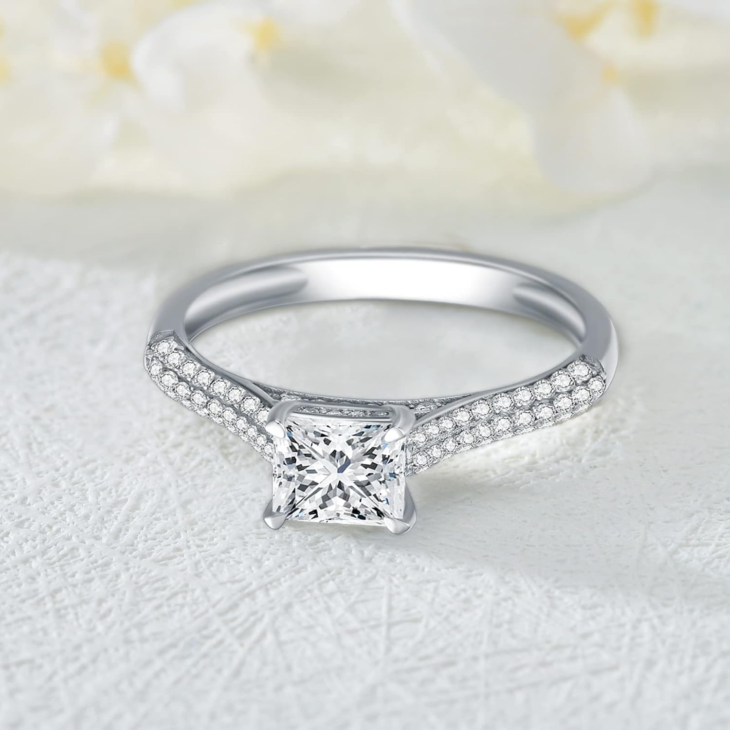 925 Sterling Silver/10k Gold/14k Gold/18k Gold 1-1/3 ct. tw. Princess Cut Moissanite Engagement Ring for Women, Princess Cut Engagement Ring Jewelry, Personalized Engraving Name Ring