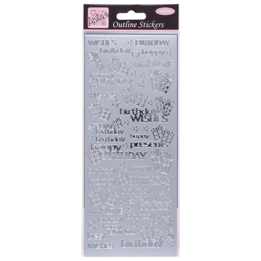 Anitas Outline Stickers, Special Birthday Wishes, Silver, For Scrapbooking, Card Making, Kids Play, Homework, Art, Craft, Embelish, Decorative, Paper, Card, Glass, Metal, Plastic, Foam