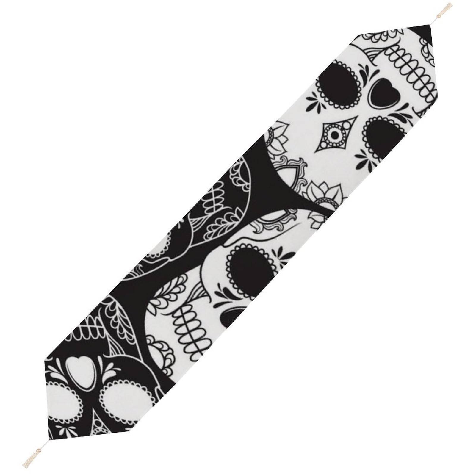JZemdybill 200*33cm Table Runner with Tassel, Sugar Skull Table Runner, Table Decoration for Kitchen, Party, Restaurant