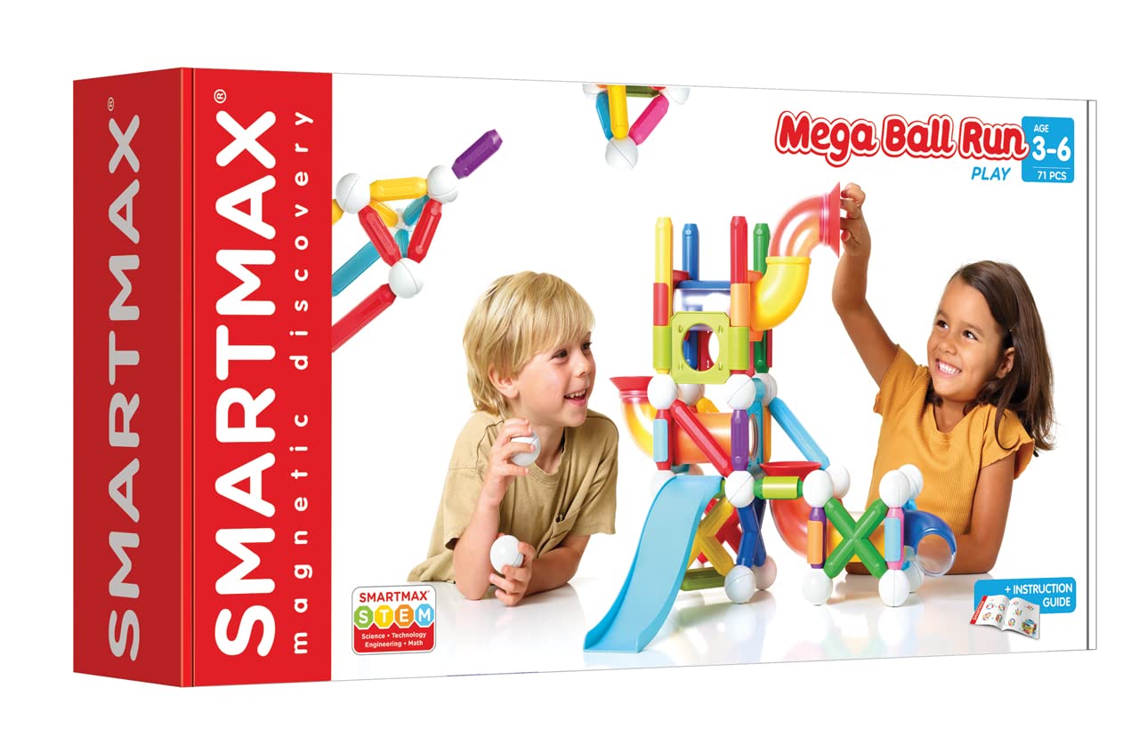 SmartMax Mega Ball Run STEM Magnetic Discovery Building and Ball Run Set Featuring Safe, Extra-Strong, Oversized Building Pieces for Ages 3+