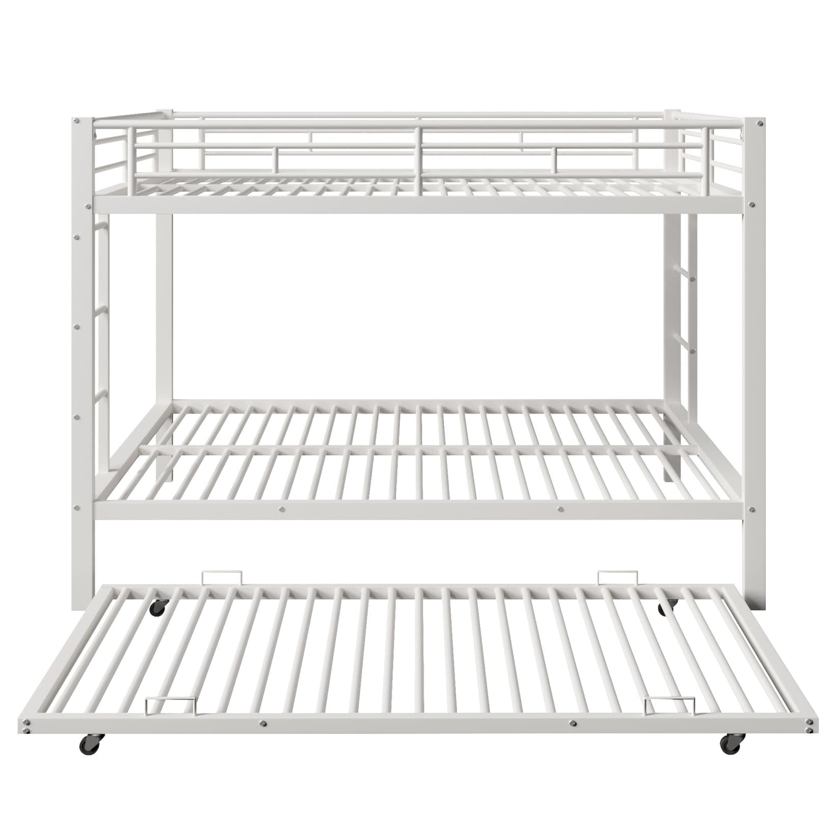Lit Superposé Enfant 140x200cm avec lit Gigogne 90x190,Lit Superposé 3 Places avec Sommier à Lattes Solide,Barrière Haute,Cadre en Fer,pour Enfants Adolescents(Blanc, 140x200)