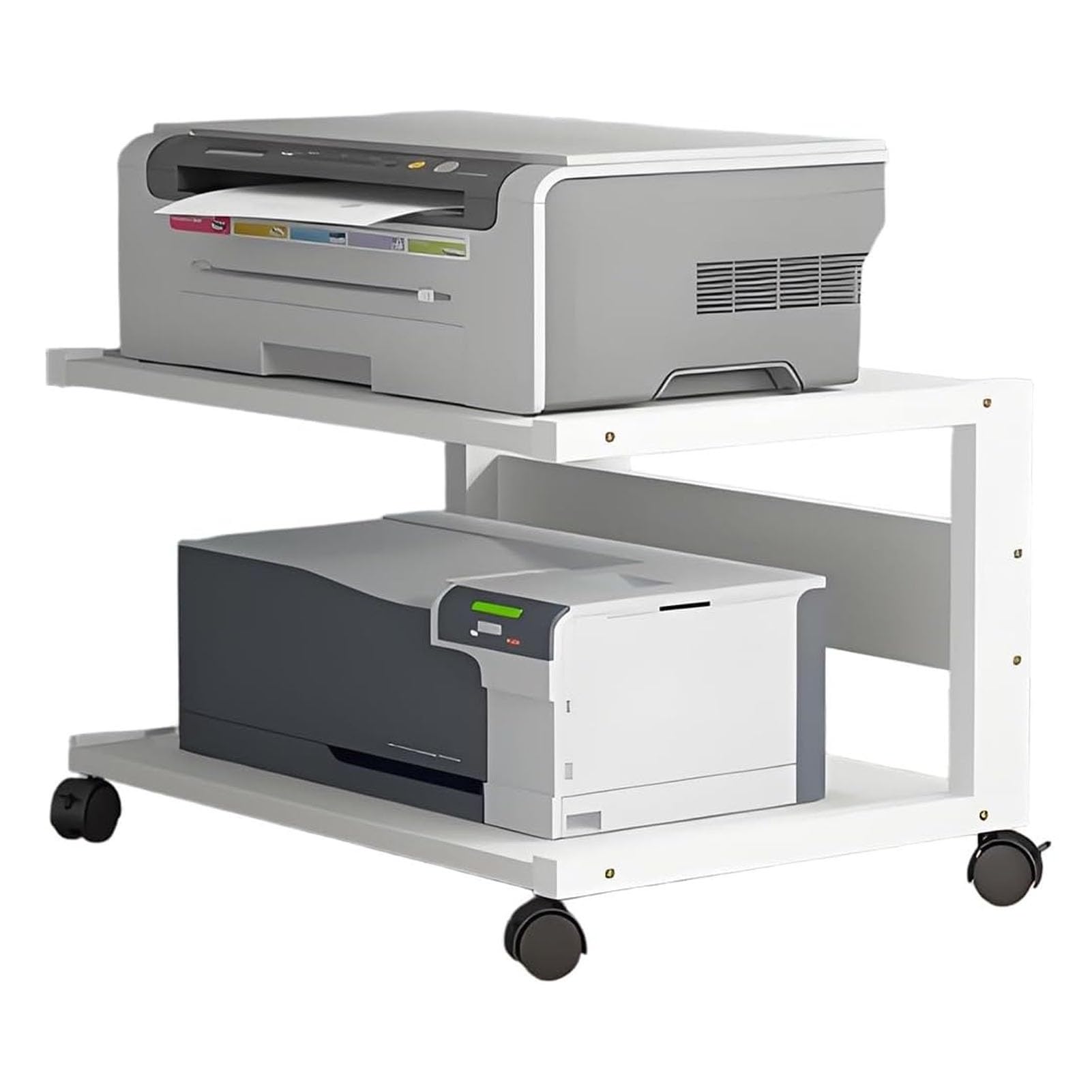 Carro de impresora con ruedas de 2 niveles resistente para archivos de escáner de fax de papel, color blanco (50 x 40 x 35 cm)