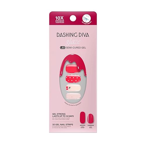Dashing Diva Glaze Nail Strip Set - Cherry Vanilla - Long Lasting, Chip Resistant, Semi-Cured Gel Nail Strips - Summer Gel Set - 4-Piece Manicure Kit with 32 Strips - Cherry Vanilla