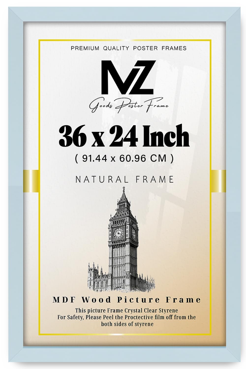 MZ GOODS | MDF Picture Frame (91.44 x 60.96 CM) 60.96 for Posters, Home & Office Interiors, Stylish Wood Finish, Includes Hanging Hooks for Wall Display [ Light Grey ]