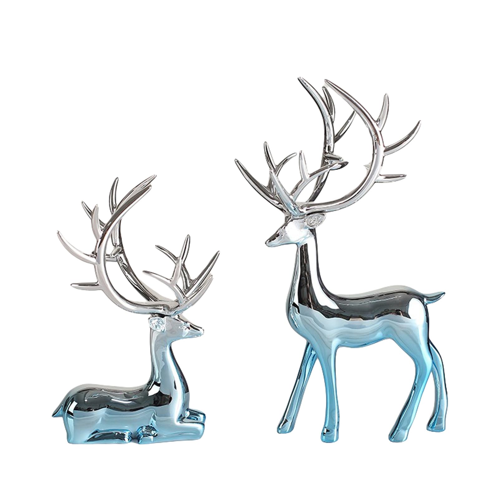 CocMouse 2Pcs Christmas Reindeer Figurines, Christmas Decorations Luck Deer, Resin Elk Sculpture Miniature Figurine, Office Indoor Home Room Ornaments Table Craft (Sky Blue, 2Pcs)