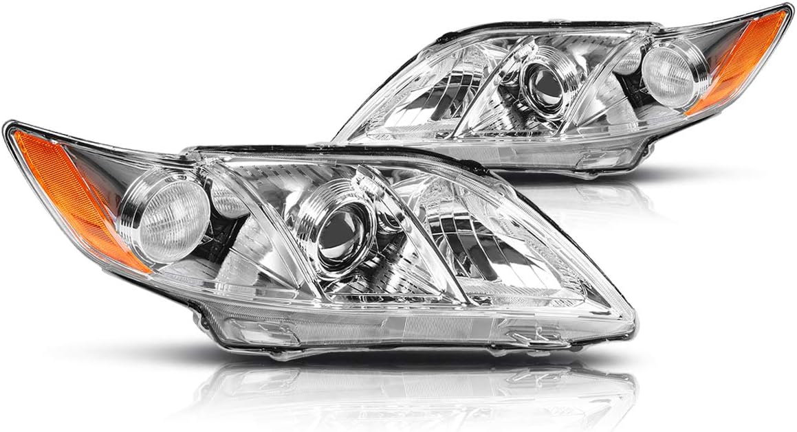 PM PERFORMOTOR 2Pcs Projector Headlights Assembly Compatible with Camry 07-09 | Headlamps with Chrome Housing Amber Corner