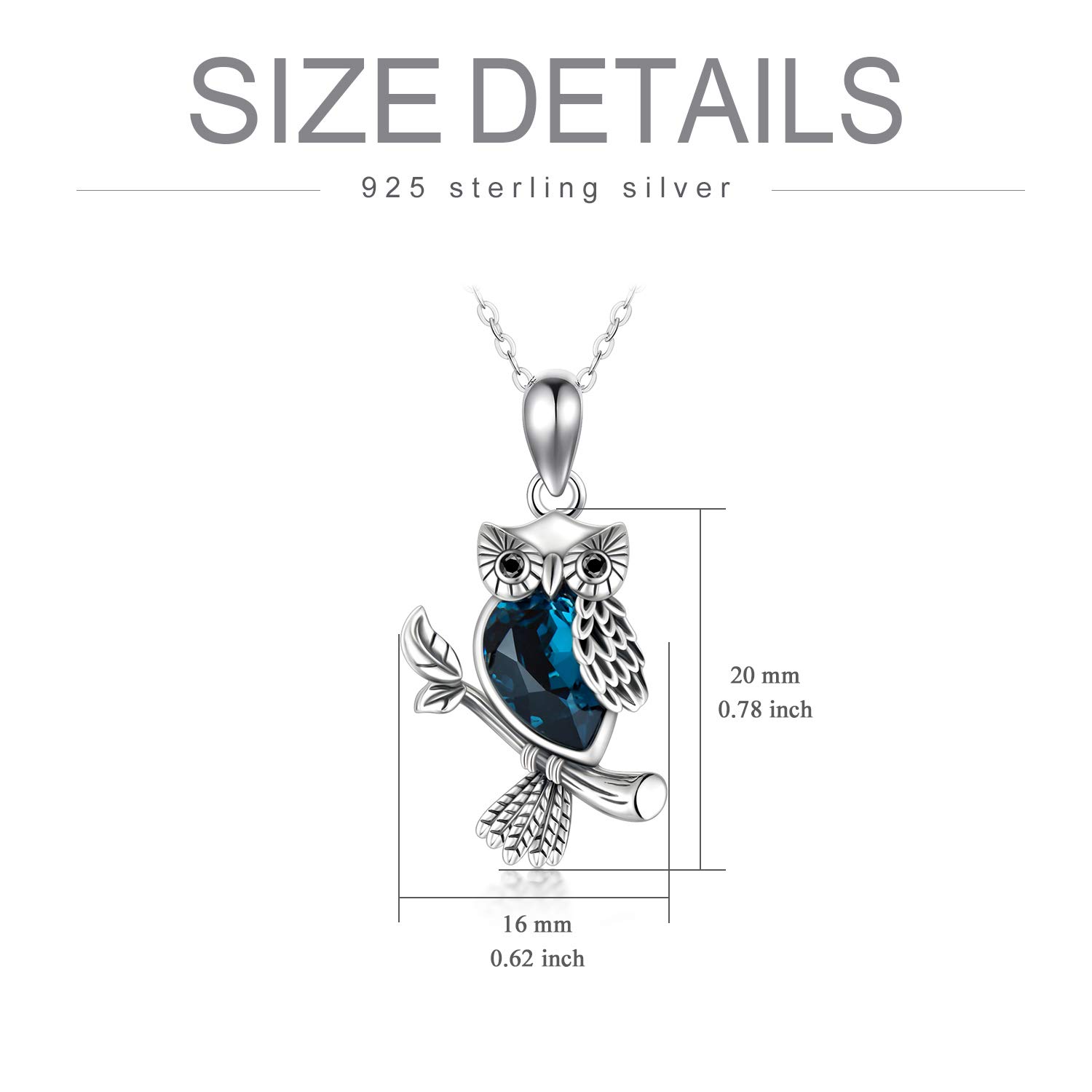 Collier Hibou en Argent Sterling 925 avec Pendentif en Forme en Cristal Cadeau d'Anniversaire pour Femme Mère 45,7 + 5,1 cm