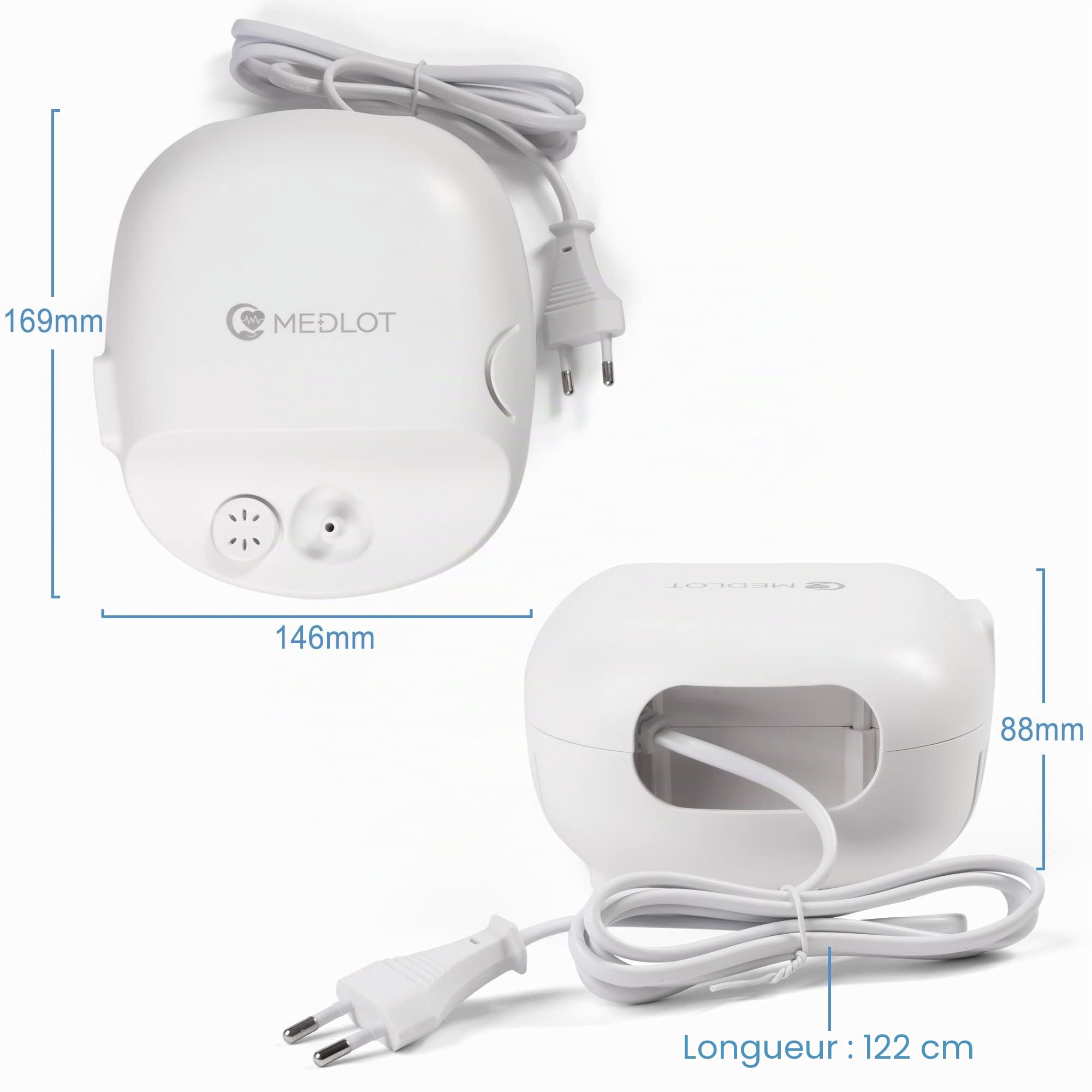 Nébuliseur Médical Électrique Compresseur - Inhalateur Aérosol avec Masque Adulte et Enfant, Embouts Nasal et Buccal - Traitement Asthme, Rhume et Affections Respiratoires, Moteur CA, Blanc